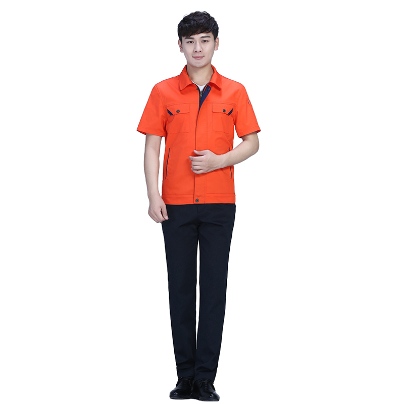 細節(jié)拼色夏季滌棉細斜短袖工作服FY30